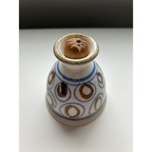 Handmade Ceramic Oil Lamp Diffuser Brown Blue Circles Wood Ball String